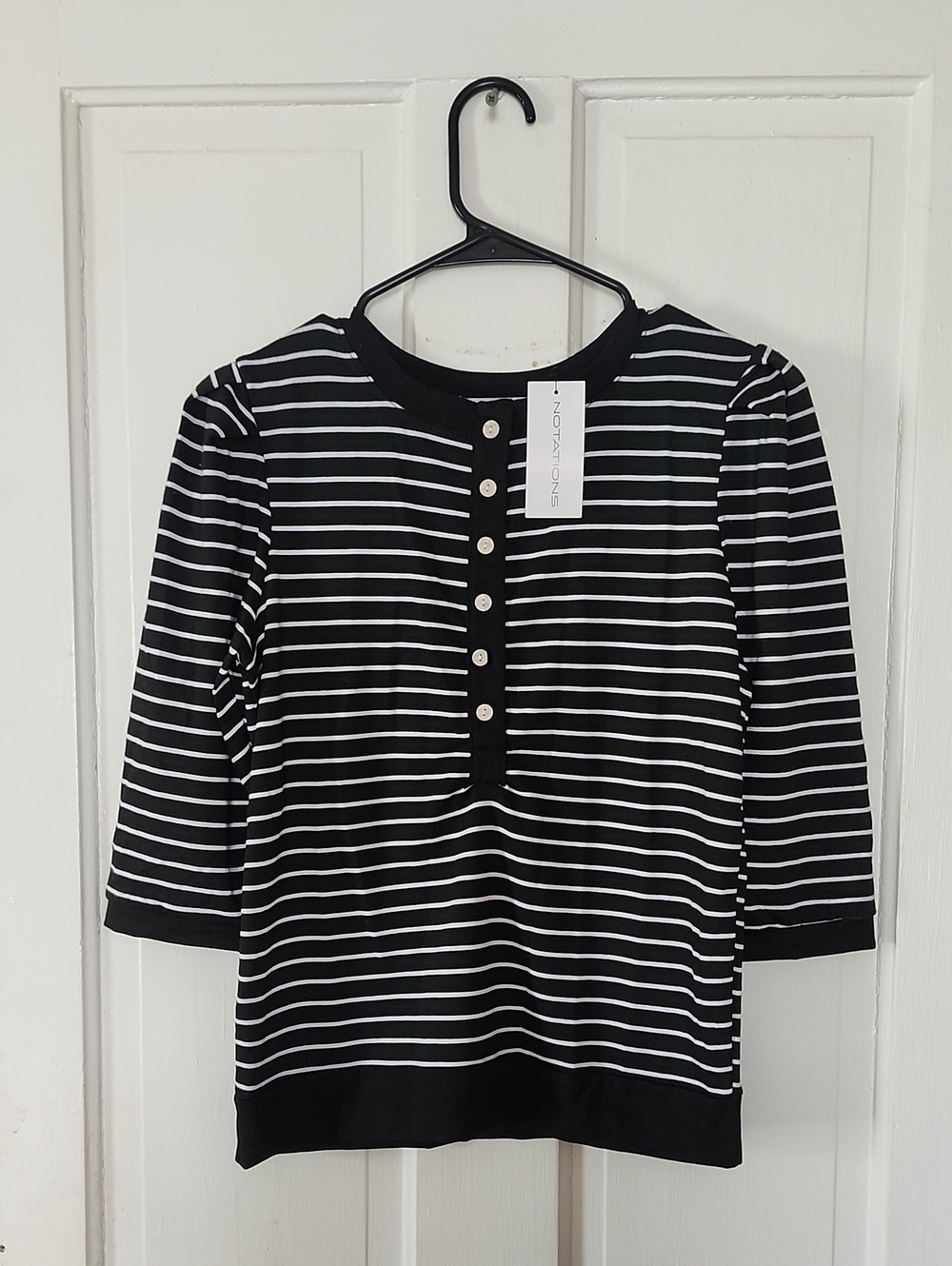 Notations Black and White Striped Blouse